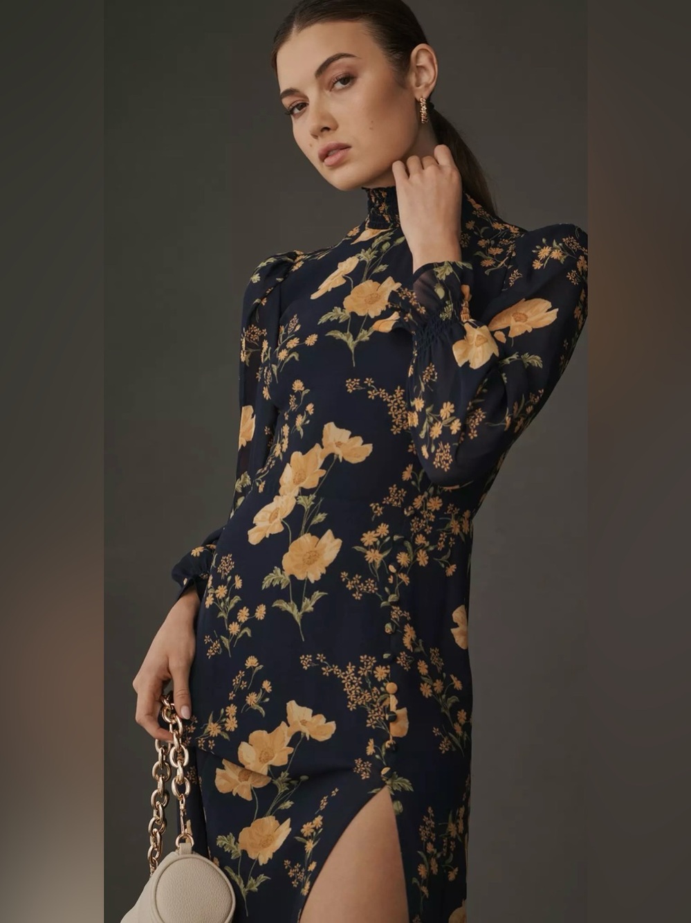 Reformation The Stevi Dres Dark Navy Floral Long-Sleeve Dress - Picture 3 of 13